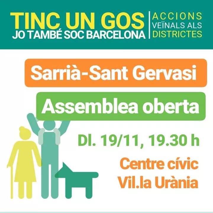Asamblea abierta en el distrito <a href="/Bcn_SSTG/">Sarrià - Sant Gervasi</a> para las #personesambgos 
. Día: lunes 19 nov.
. Hora: 19,30h
. Lugar: Centro cívico Vil-la Urània. Vía Augusta 102. Sala de actos.
Hablaremos de Prohibiciones, estado de las AEG y próximas reuniones con el ayuntamiento.
Ven y participa!!