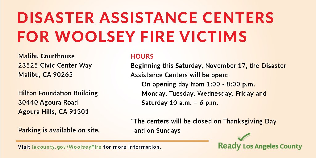 Disaster assistance centers will open for woolsey fire victims