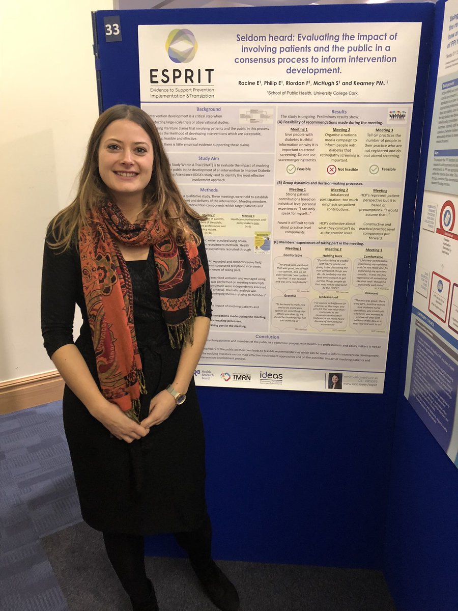 emmy_racine's tweet photo. What a fantastic few days @intppieval. Really enjoyed presenting our @hrbtmrn research on the impact of involving patients and the public on intervention development- feeling inspired @ESPRIT_UCC @UCCPublicHealth https://t.co/CmzesfsJQE