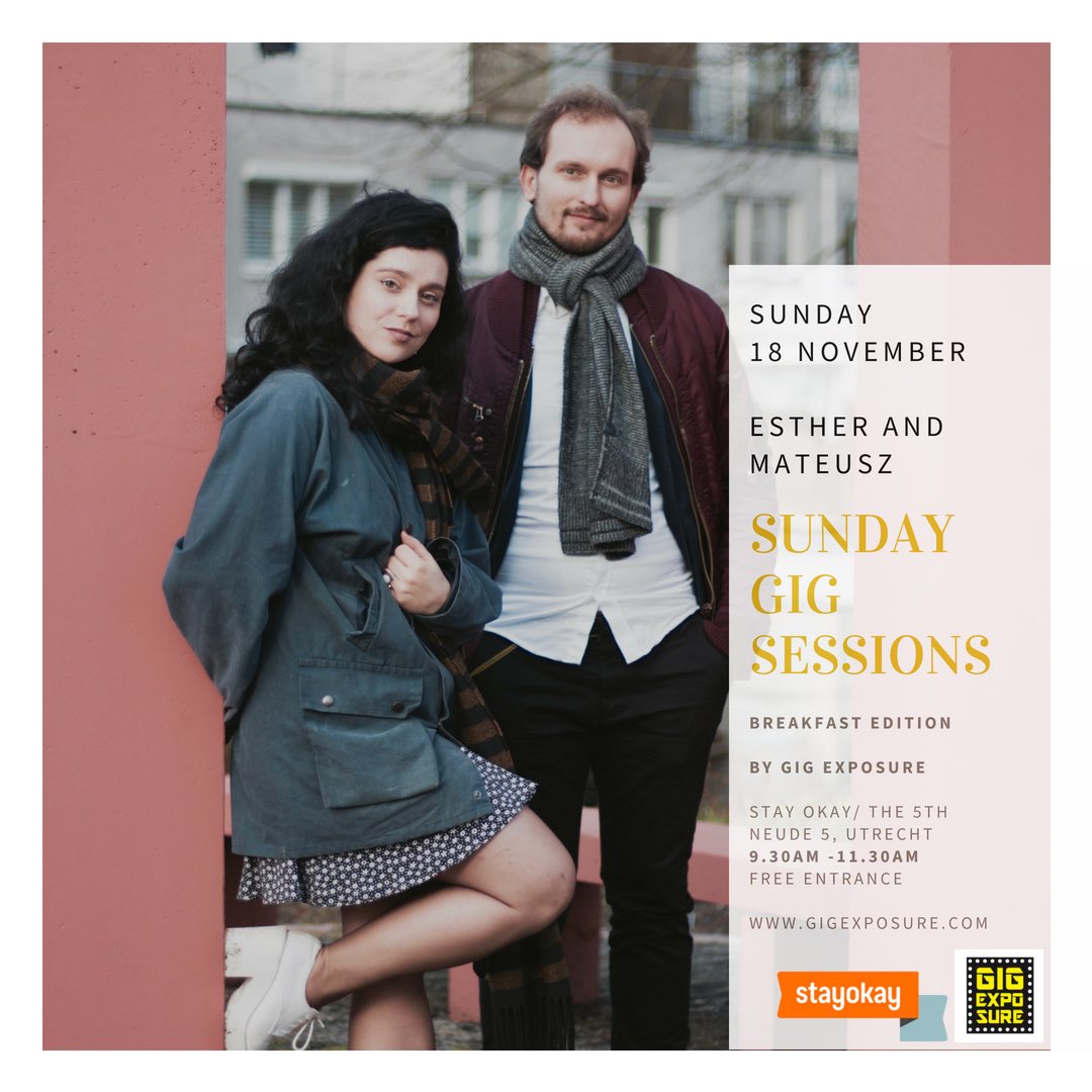 macnackverbindt's tweet photo. Aanstaande zondag nodigen we het duo @EstherVonHaze &amp; Mateusz uit tijdens de breakfast edition vd Sunday #Gig sessions. Waar? @StayokayUtrecht 9:30-1130u. Gratis toegang! Kom je ook langs voor heerlijke #livemuziek op de zondagochtend? #gigexposure https://t.co/8cVjNrbUDw