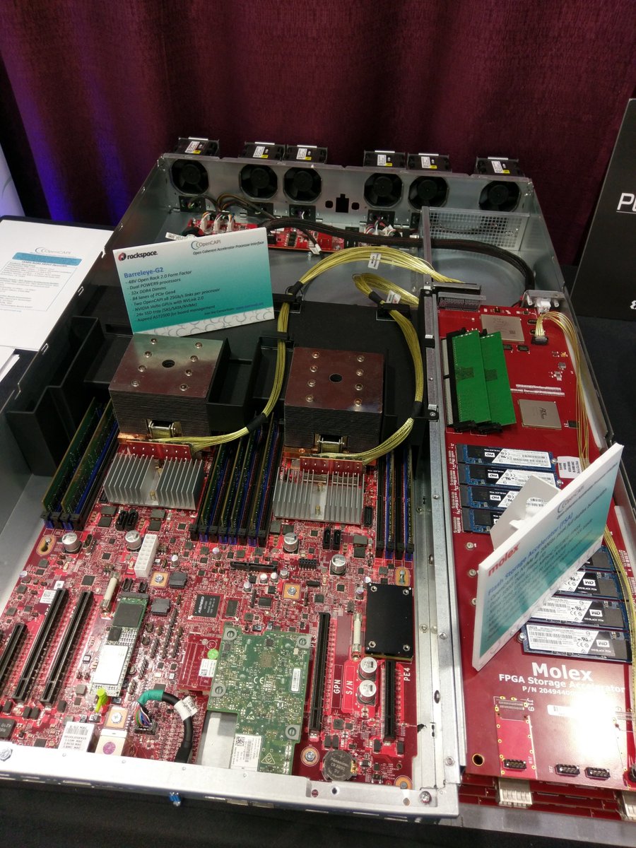 gabor_samu's tweet photo. Definitely some #POWER-ful memories from #SC18 this year!  #POWER9 systems on display including Google Zaius, Barreleye G2 and @IBMPowerSystems #S922L and 'Newell', better known as #AC922 upon which the top two supercomputers Summit and Sierra are based.  #IBMSC18  #OpenPOWER https://t.co/vksNQ9OBAr
