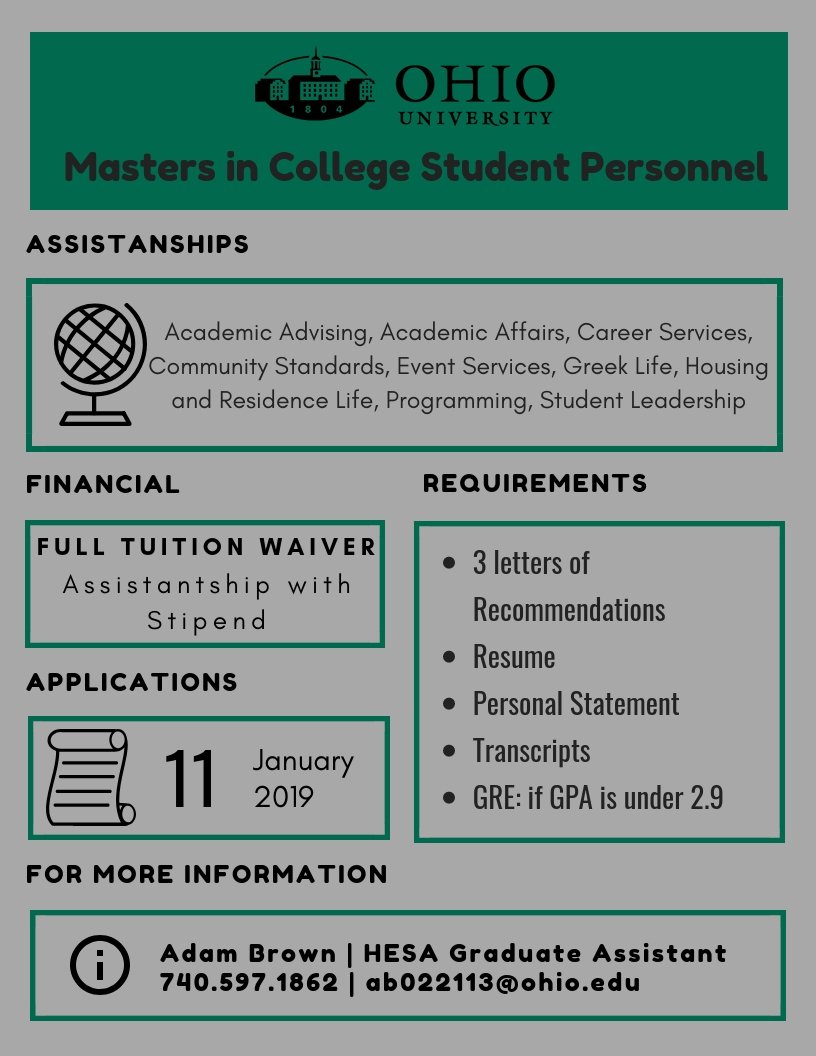 HESAOhio's tweet photo. Interested in Ohio University's College Student Personnel Program? Check out what we have to offer below! https://t.co/etXoQqYLs4