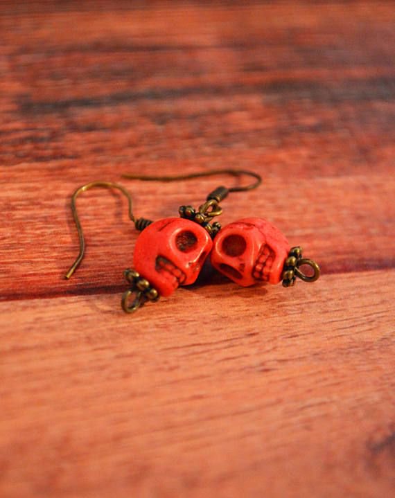 Red Skull Earrings, Skull Jewelry, Halloween Jewelry, Halloween Earrings, Skull Earrings, Red Skull Jewelry, Day of the Dead @Aanadrotowski #Etsy buff.ly/2MLi522