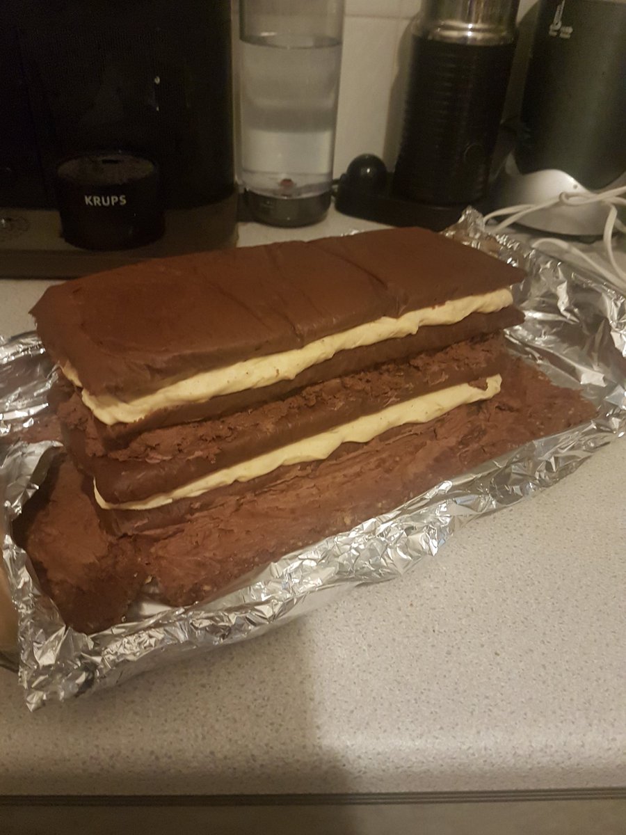 gearoidbrennan's tweet photo. This week's #bake is a chocolate & praline layer cake with chocolate genache icing & praline crumb on a digestive biscuit base. #baking #fridaybake #nurseswhobake #cake #nomnomnom Yes, I am aware this is #ExtraAF & no I don't care! https://t.co/6tpNCPcsuV