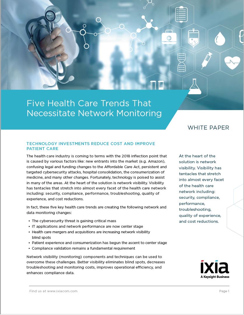 KeysightNAS's tweet photo. 5 healthcare industry trends drive the need for visibility into health IT infrastructure. #2: IT applications and network performance. Find out why visibility matters to performance in this white paper: https://t.co/qduwzg3shj #HealthIT #Ixiacom https://t.co/FWWEZqyNj8