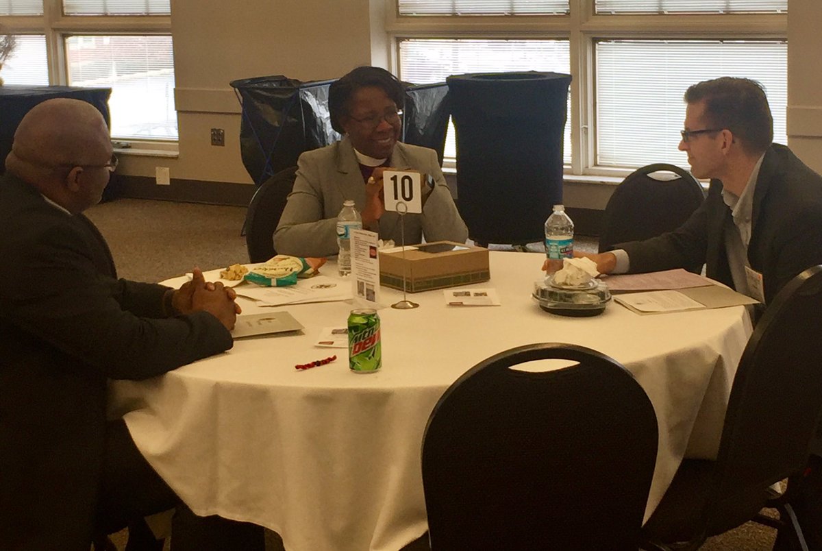 compusean's tweet photo. @JenniferBB sharing discussion with Harrison Burrows (left) and #indydio18 plenary speaker Rev. Dwight Zscheile. @IndyEpiscopal #episcopalIN https://t.co/XWPq0qJMlp