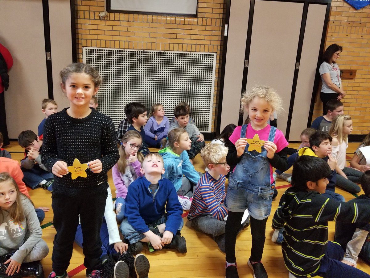 OMearaMultiage's tweet photo. Recognized at the Trombly Townhall are our leaders of the month, Bebe and Lydia. Their positivity and can do attitude light up our classroom! Congratulations! https://t.co/q1ylasdFQ4