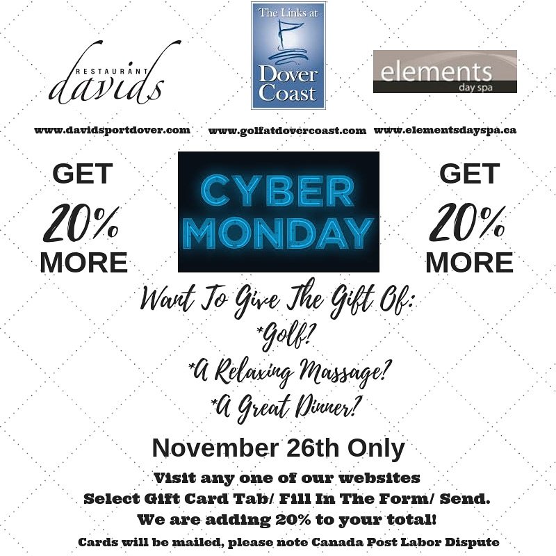 Don't miss out, get an extra 20 % added to your gift card purchase on November 26th only!