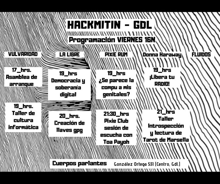 caracol_urbano's tweet photo. PROGRAMA de hoy VIERNES #Hackmitin2018 en #CuerposParlantes #Guadalajara https://t.co/r1OIEgXxHK