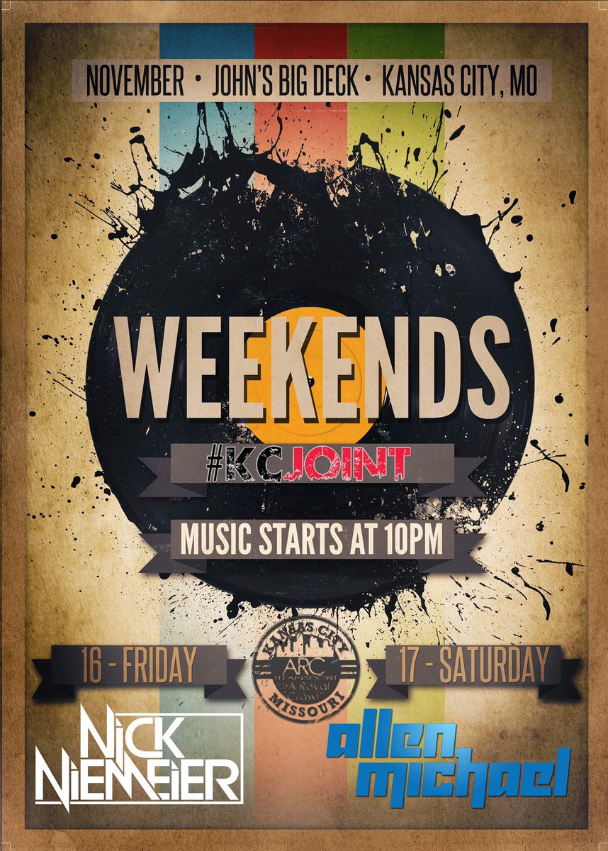 DJNickNiemeier's tweet photo. TONIGHT - #KansasCity
@_JohnsBigDeck (2nd floor)
I’m spinning 10pm-2:45am!
Friday night specials include:
$3 Fat Tire
$3 Busch Light Tallboys
$3.50 Tallboys
$4 Bud and Bud Light drafts
$5 Wells
#KCJOINT https://t.co/9ZtimbMr7q
