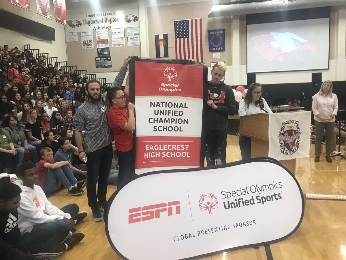 Another National Unified Champion School Banner presented to the student body of Eaglecrest High School!! #InclusionRevolution