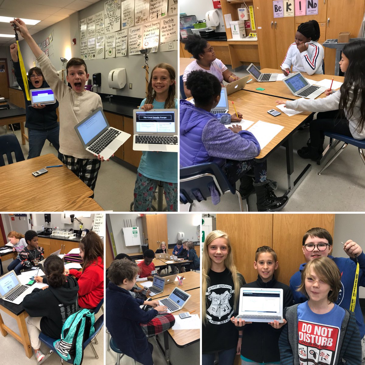 MrsKuoScience's tweet photo. 6th grade science solving density puzzles to escape the science classroom in our Density Digital Breakout! @SJMSTigerPride https://t.co/prF4UsturG