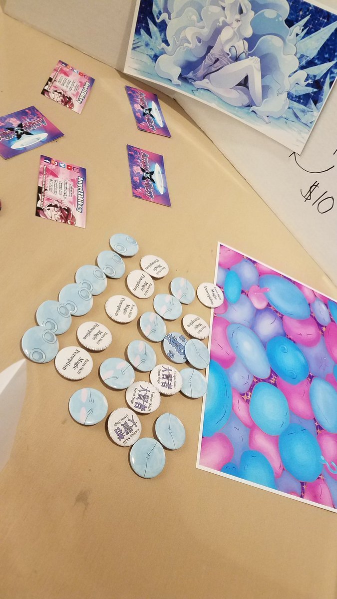 TakeZeroTV's tweet photo. We are all set up right outside Main Events!
We've got #splatoon, #dbz and #dbs, #pokemon, cosplay prints of merluvli, #mha, and more! Buttons, stickers and prints! Come check it out and don't forget Anime Taxonomy starts in 1 hour with our very own @ThursdayPancake! https://t.co/xfLeos1cYe