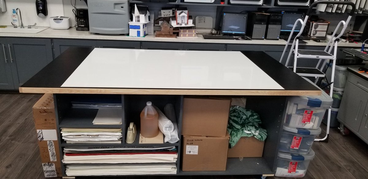 MrMacari's tweet photo. Dom and Chandler did an amazing job on our new mobile design/work table.  It opens up a whole new design and communication space.   Students can layout concepts right on the white board table top.  Come check out their work.  #Smithfieldcte #shslegacy https://t.co/R4YXMGvXTm