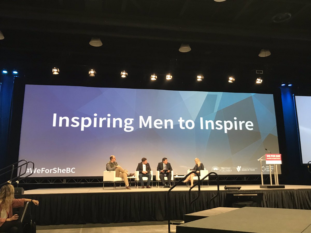 ChesmanNicole's tweet photo. .@furber_kate @PwC_Canada moderating #weforsheBC panel with @garyAgnew, Kevin Brennan @EYCanada, @NextGenMen Jake Stika - talking about “inspiring men to inspire”. An authentic conversation about creating true gender equity. https://t.co/gyr8coqTYz