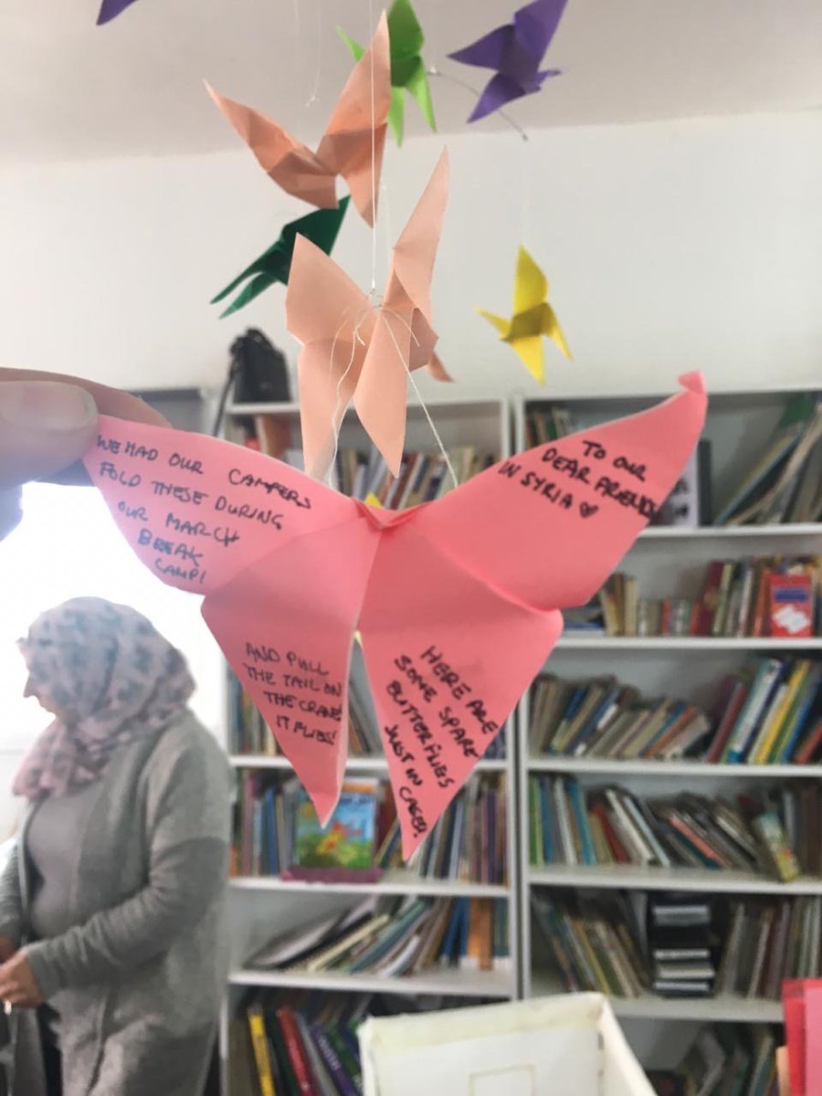 dixon_hall's tweet photo. From Caledon Ontario, to Azraq, Jordan these origami butterflies flew a long way! Last March Break, our Music School campers connected with Syrian refugee children who also study music. Now, the butterflies hang in their school as a testament to our friendship ❤️ @TheSyriaFund https://t.co/HZJDRGnj4t