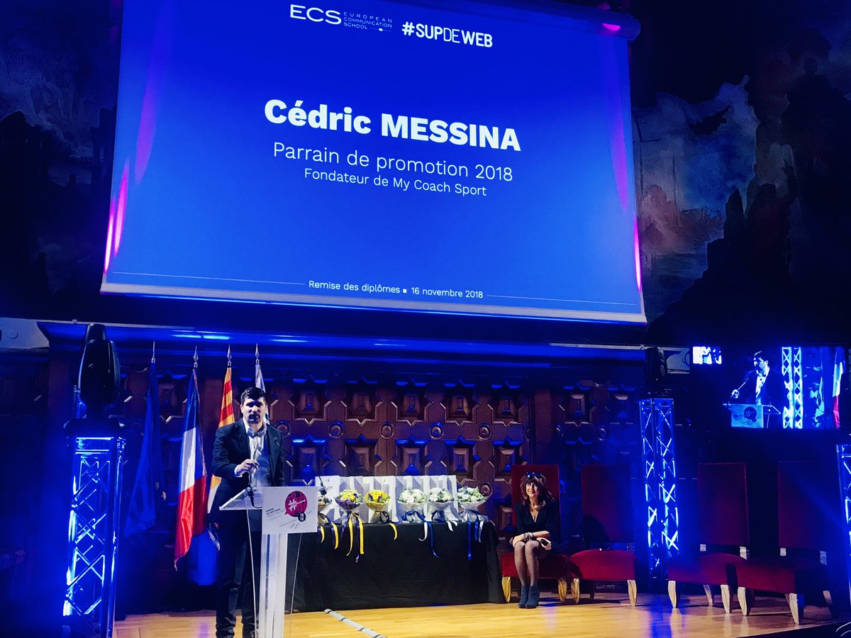 mycoach's tweet photo. Présent à la Cérémonie des diplômes @ECSNice @SupdewebN, Cédric Messina parrain de la promo. « Entreprendre c’est avoir de l’audace, de l’énergie, la culture de la gagne et affronter la difficulté »
#LaMaisonDeLaProfession #RDDNice2018 #ECSNice #supdewebnice https://t.co/C3cKqfIp1A