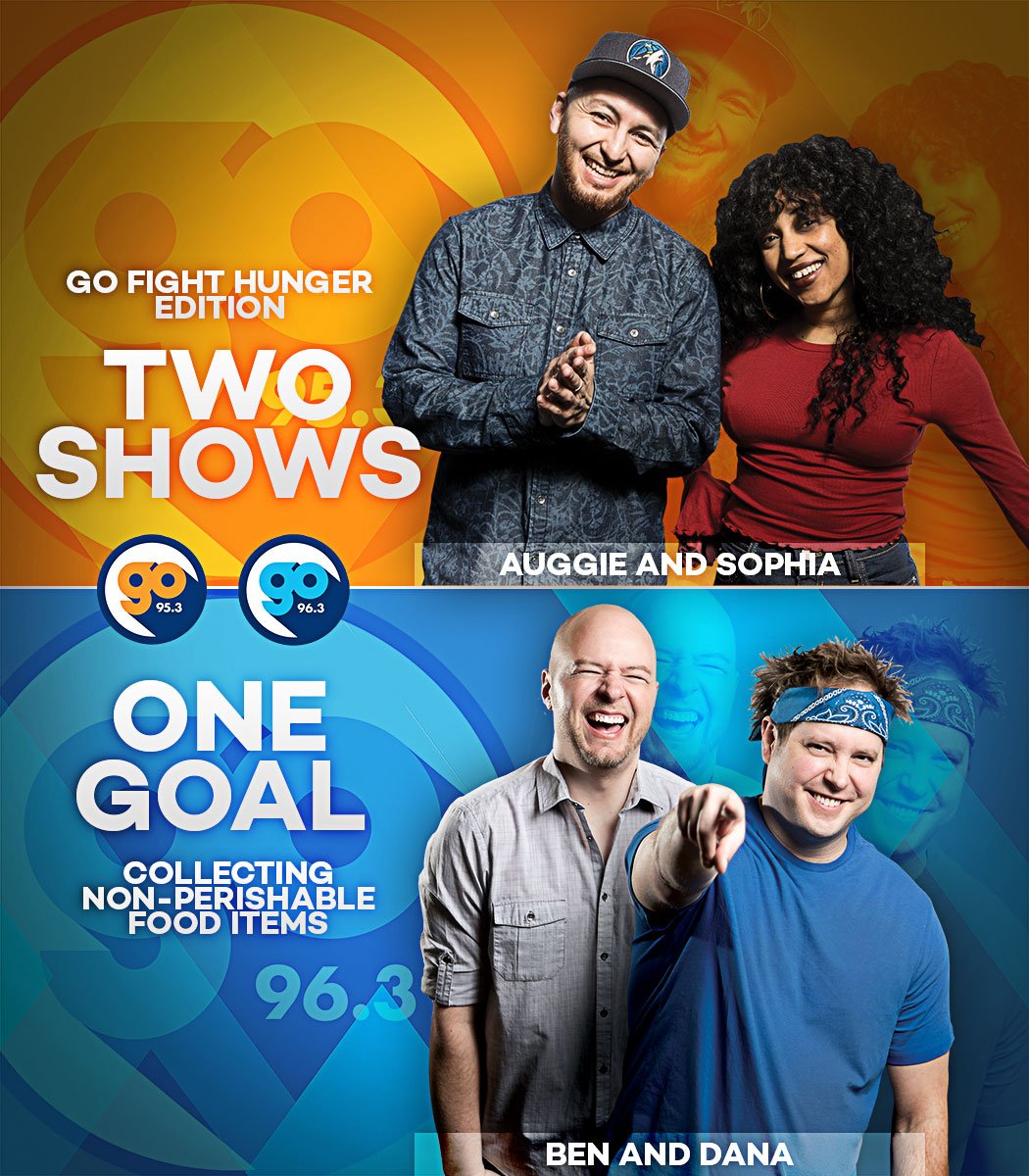 Go953mn's tweet photo. #GoCares - @Auggie5000 & @SophiaEris are battling @BandD963 @Go963MN to raise the most food/donations to feed hungry families this Thanksgiving for @2harvest! #2Shows1Goal
Here's how you can help: https://t.co/4B4oskkRsE https://t.co/EDbOe7ZMi2