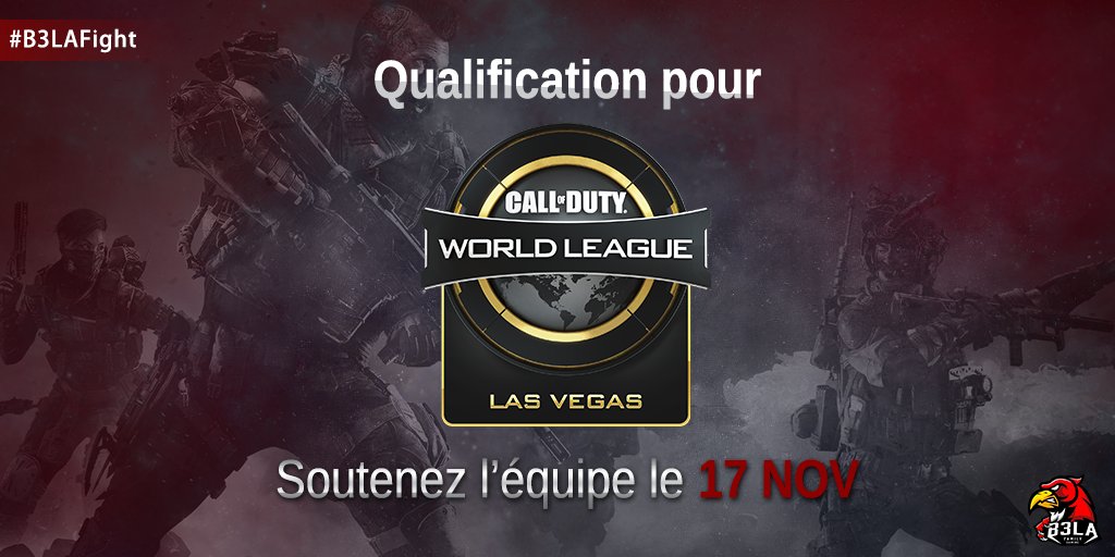 #tournament #CodWorldLeague 
 
🔥Ce samedi 17, suivez-nous pendant les qualifications #BO4 !
 
#B3LAFight