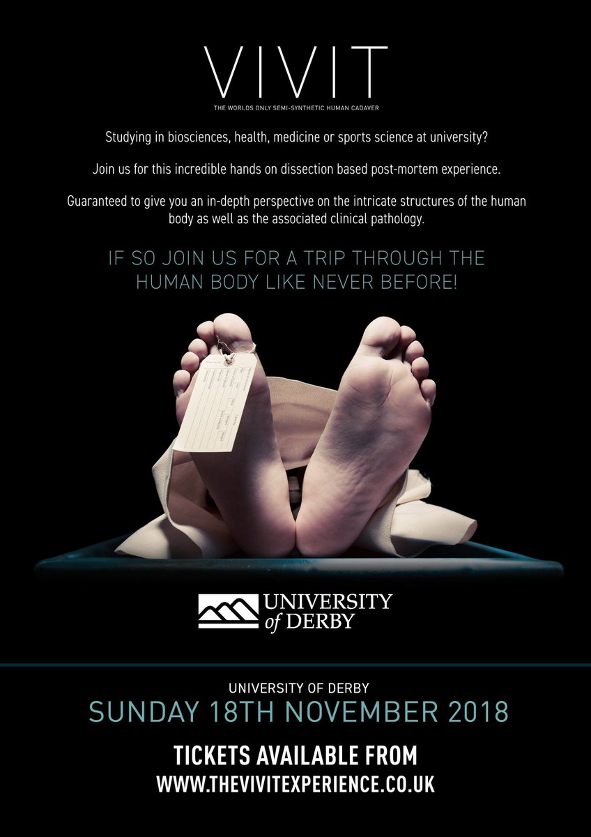 DerbyUni's tweet photo. The award winning VIVIT Experience is back this Sunday! Get hands on in a recreated post-mortem experience conducted on the @vivitcadaver: https://t.co/mKlfTgRDXw https://t.co/e1GAg3gPIR