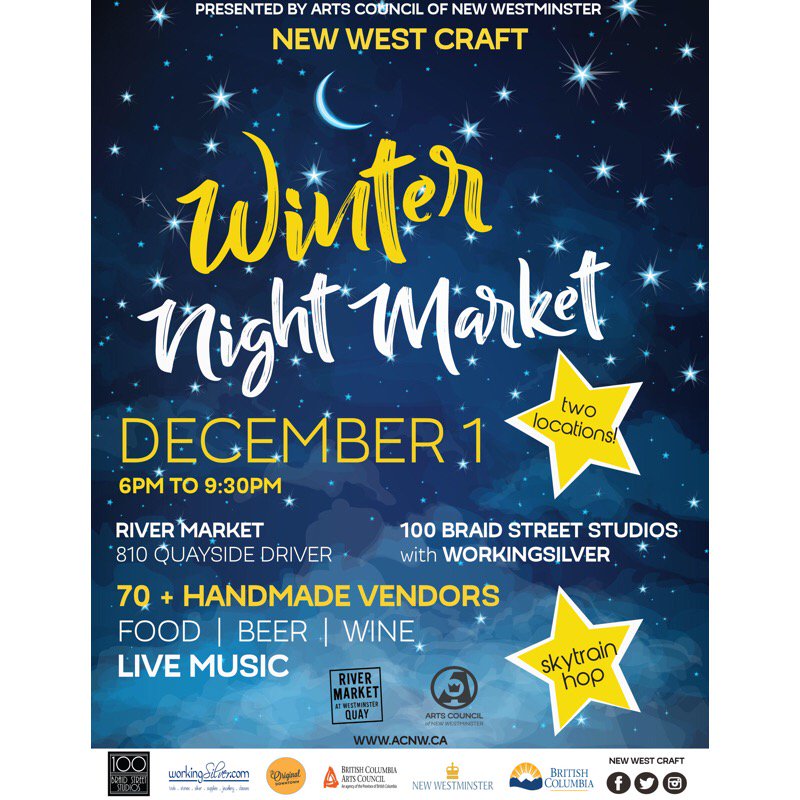 TourismNewWest's tweet photo. Holidays are just around the corner and that perfect gift is waiting for you! Head to @100Braidstreet and @RIverMarket on Dec 1 for double shot of all your unique holiday finds #madeinnewwest https://t.co/II1bN5thT6 https://t.co/WHV2faLeEM