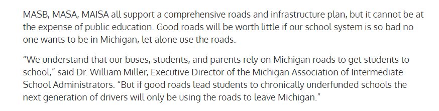 MAISA_ISDs's tweet photo. Press Release: Proposal to eliminate sales tax on gas would be devastating to education https://t.co/XZ1SZ8Og9i Educational Associations: @MASALeads , @MASB , @MAISA_ISDs all feel that fixing the roads at the expense of the classroom is wrong for Michigan. https://t.co/FvRmzsqb9l