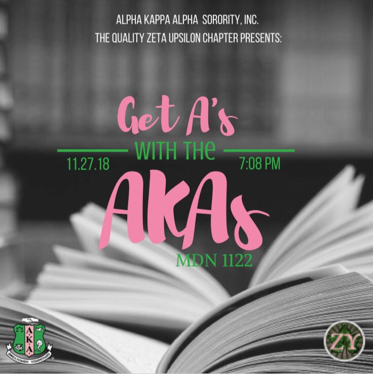 ZU_AKA1908's tweet photo. It's almost time for finals 👀.. Come study &amp; Get A's with the AKAs, Tuesday Nov. 27 at The WELL. The perfect way to catch up on school work and prepare to ace those final exams. Let’s finish the semester off strong! 📝✏️📚✨ https://t.co/4UIHVBHcVZ