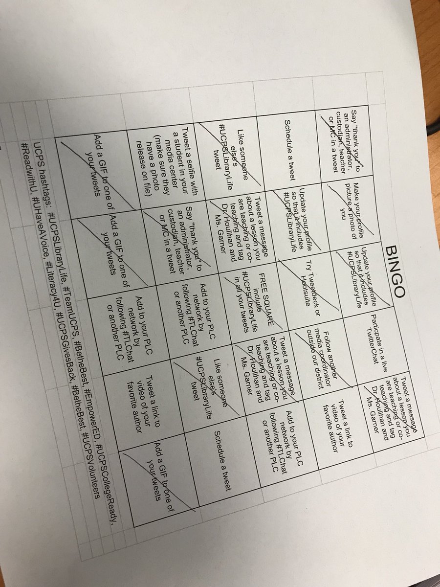 techylibrary's tweet photo. Learning the ins and outs of Twitter with this fun “Twitter BINGO”! #UCPSLibraryLife https://t.co/H55ygkW1wD