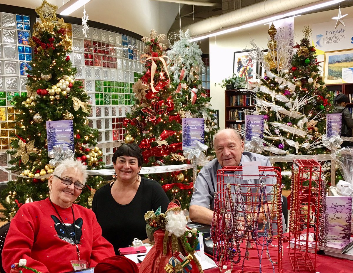 hendersonlibs's tweet photo. It’s looking mighty festive in here! Friends of #HendersonLibraries are getting ready for their annual #LibraryTreeLane Gala &amp; Auction with a seasonal showcase til 12/6 feat. gift baskets &amp; chance drawing prizes. Great way to do some holiday shopping &amp; support the library! https://t.co/aMy0tKknWj