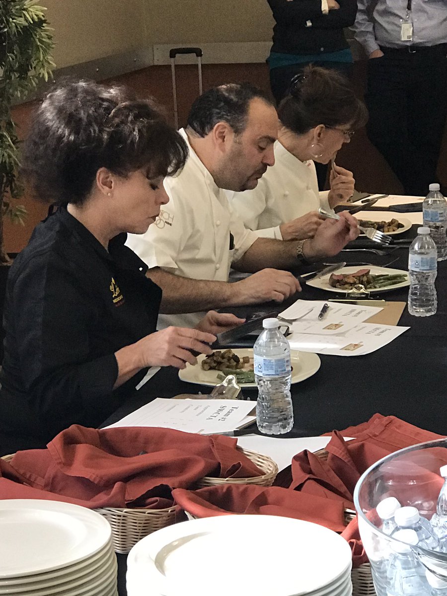 ClarkCountySch's tweet photo. Chefs Leticia Mitchell, Lola Pokorny and Barry Dakake judge the final dishes in our 5th Annual “Diced!” Culinary Competition. Students from @SETechTweets @EastTechTitans and #SWCTA await patiently for the final results. 💙🍅🥕🥔💙#1ForKids #AmericanEducationWeek2018 https://t.co/iBzViKJdeH
