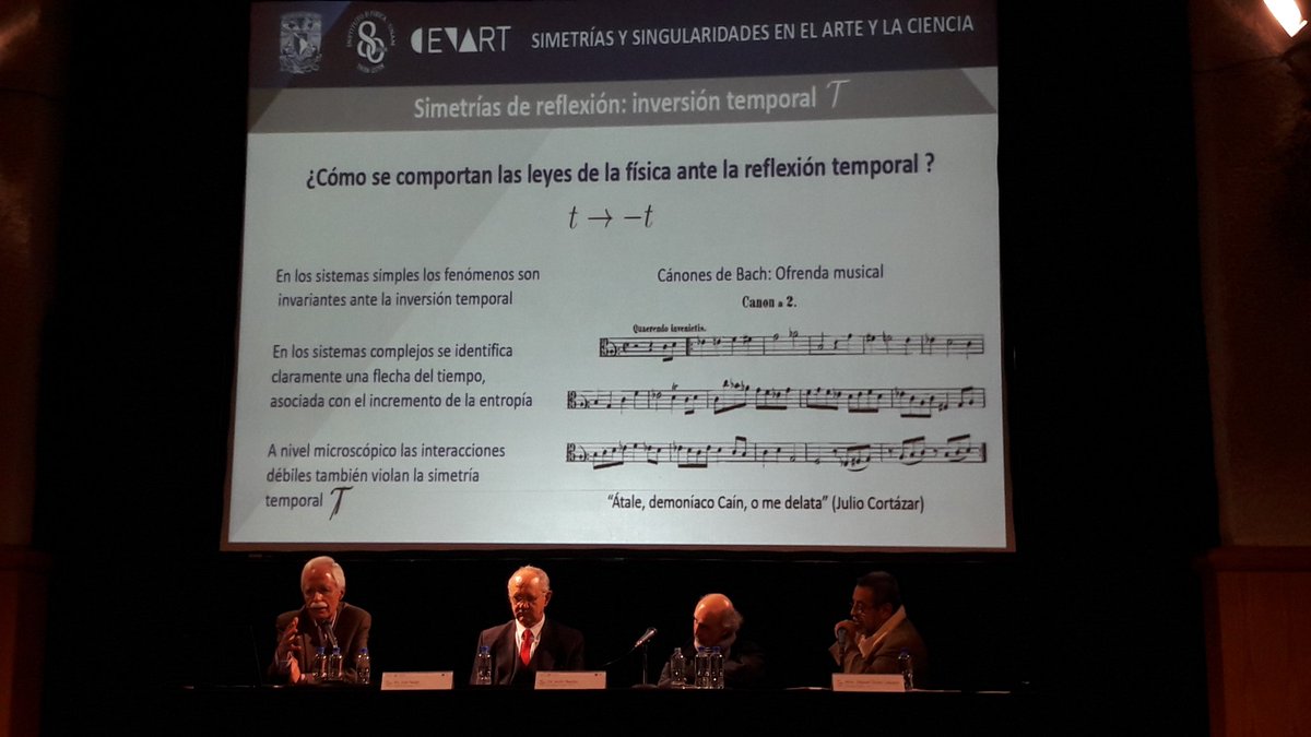 cenartmx's tweet photo. Una de las formas de la simetría es la inversión temporal, que aparece en creaciones artísticas como los cánones de Bach o los palíndromos de Cortázar. Aquí la energía no se despliega en espejo, sino que tiene variaciones, nos explica Manuel Torres Labansat en el #EncuentroACT 🛰 https://t.co/R9WkUXi8Xj