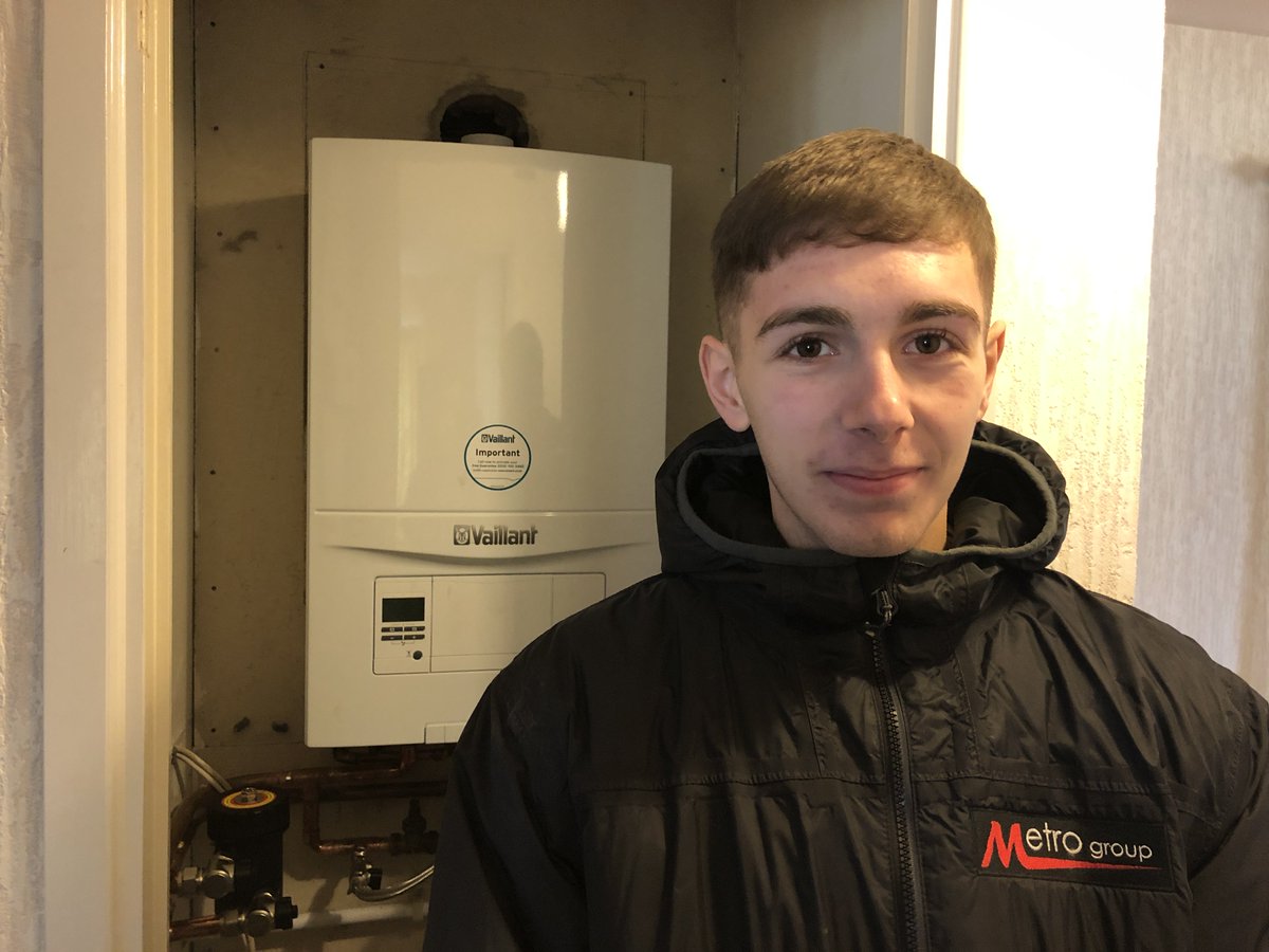 Metrogroupsrvcs's tweet photo. Our new apprentice Declan has got off to a great start. This week he was working with one of our more experienced engineers to install a new Vaillant boiler for a customer in Netherton. 

Visit our website to see our latest vacancies.
https://t.co/D9R2ShNApy
01484 456 456 https://t.co/QdFWjxzR0z