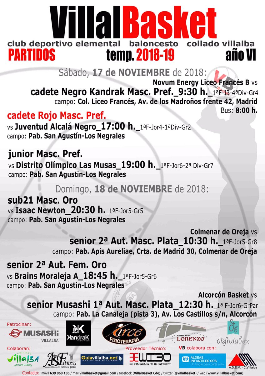 villalbasket's tweet photo. Vamos con los partidos del fin de semana: 17 y 18 de Noviembre #seguimos #equipoy #aporello #VB https://t.co/MUQUfeeQzA