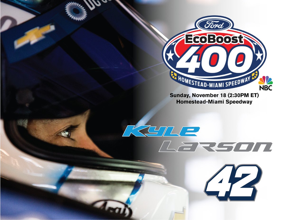 Ready for the final weekend of #NASCAR season as <a href="/KyleLarsonRacin/">Kyle Larson</a> hits the track at <a href="/HomesteadMiami/">Homestead-Miami Speedway</a>. Kyle will be carrying a special decal to draw attention to the #CampFire in CA, and is asking fans to donate to those in need by texting BUTTEFIRE to 91999 <a href="/CGRTeams/">Chip Ganassi Racing ⚡️</a> #MENCS