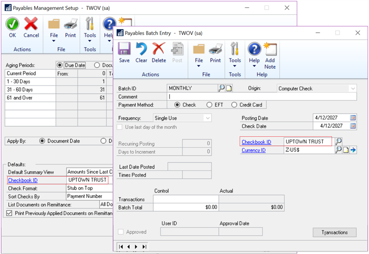 theknastergroup's tweet photo. Checkbook ID defaults on check batch &amp; option to not display inactive checkbooks in lookup. Another Friday two-for-one deal on Feature of the Day. We are simplifying the default checkbook on batches and making the lookup easier with an option to not see inactive checkbooks. https://t.co/TgzUbrACBI