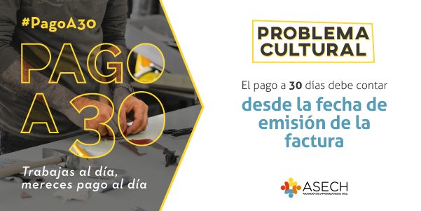 ASECH_ag's tweet photo. El Pago a 30 días debe contar desde la fecha de emisión de la factura 💡Esta es una de las formas para hacer realidad el #PagoA30 💪 ¡No más abusos! ¡Basta de aplazar los pagos para emprendedores! https://t.co/0zgBPJJs4b