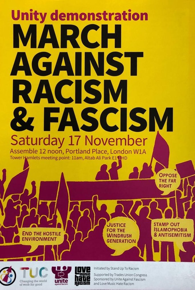 Meeting point for Newham comrades is outside Stratford station 10.30. 
Pls attend and show your support. See you all tomorrow from diffrent parts of the country with one voice once message. Brothers and sisters remember we are the many. Hate will never prevail! 🌻