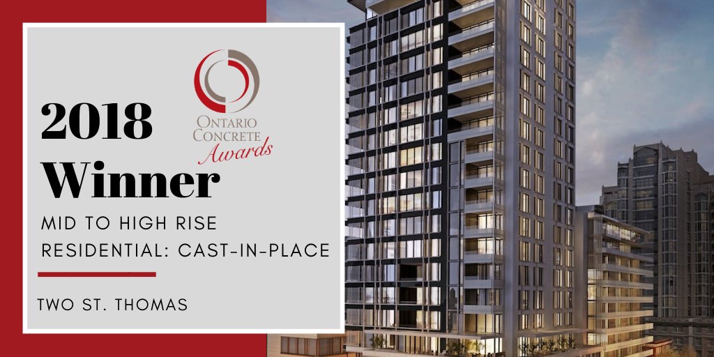 The beautiful Two St. Thomas project is this year's winner of the Mid to High Rise Residential: Cast in Place category at the <a href="/ConcreteAwards/">Ontario Concrete Awards</a>. Join us on congratulating the architects of @HaririPontarini on their win!