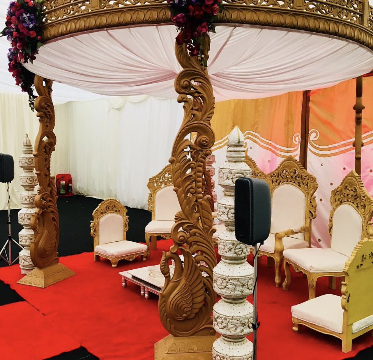 Our marquee is able to hold up to 650 guests, and has the option of being partitioned off for smaller guest numbers, or even to split it into two separate areas, which works well for Mandap ceremonies and receptions. #hiltonhall #mandap #hinduwedding #weddinginspiration