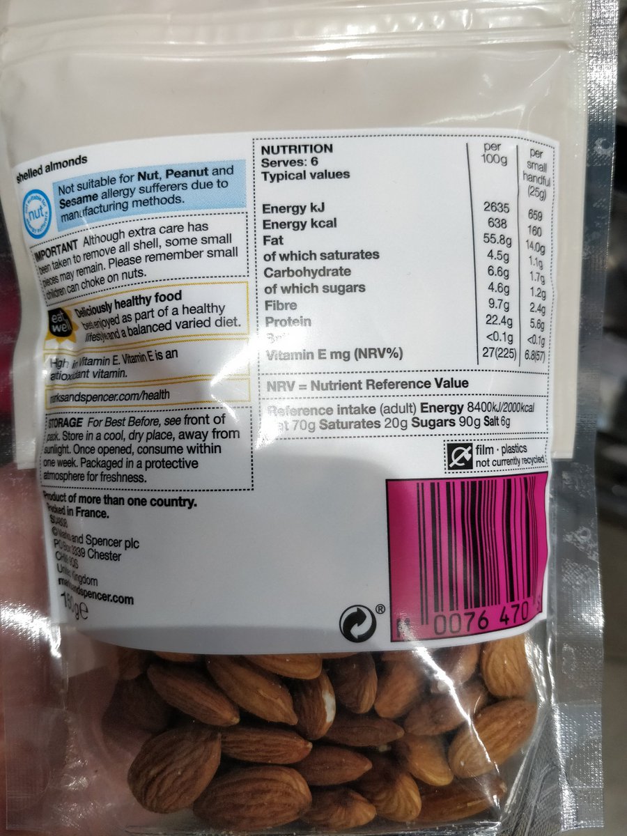 JamesPushack's tweet photo. Hi @marksandspencer your almonds are natural, but the non recyclable #SingleUsePlastic bags aren't! We are facing a global #plasticpollution crisis! When are you going to replace this with #RecyclablePacking? @EveningStandard @GreenJennyJones @TheGreenParty #ExtinctionRebellion https://t.co/mXHwgGuUBI