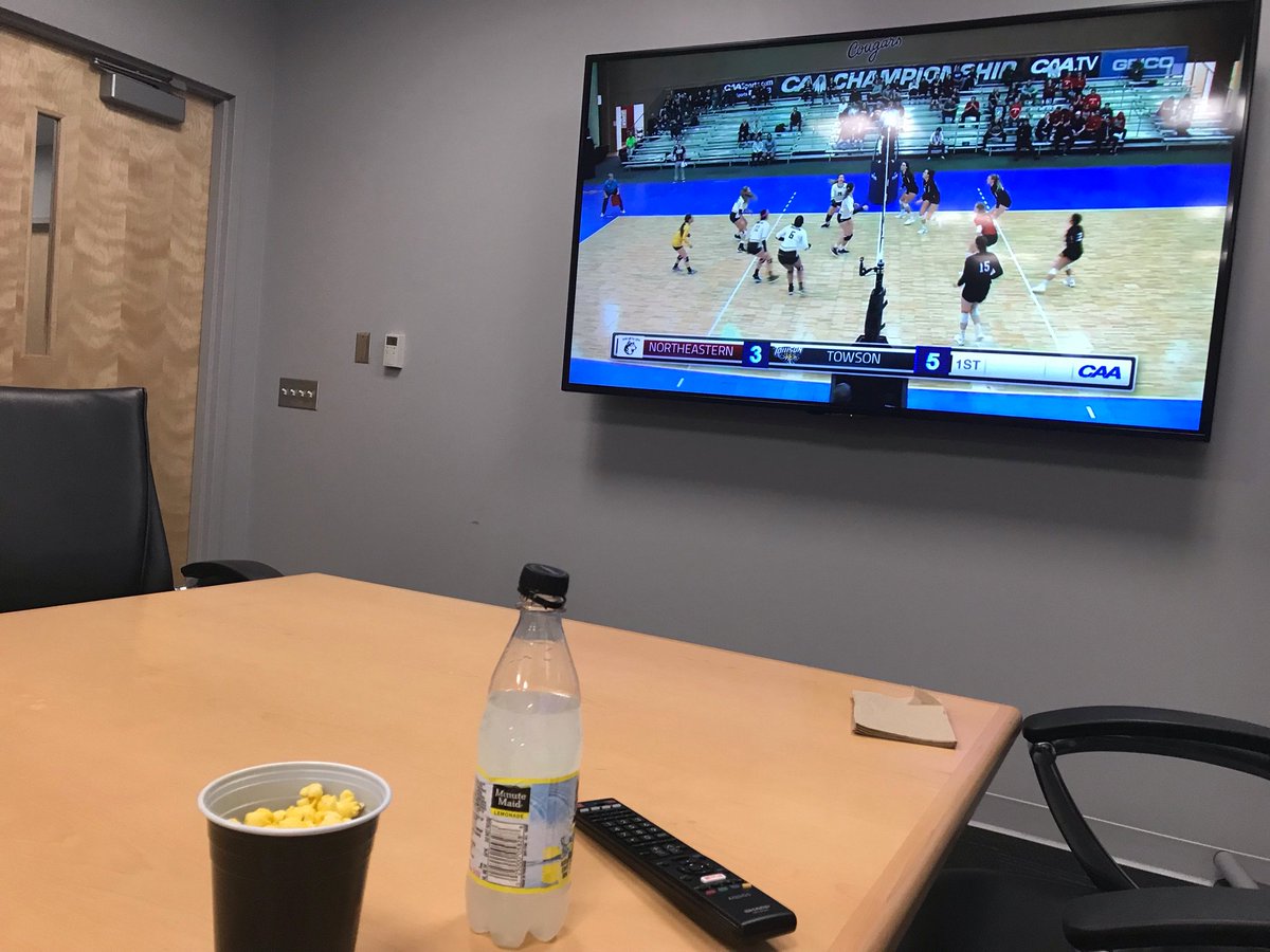 What do you do as a sport administrator when you get snowed in? Throw a watch party for @Towson_VB #CAATV