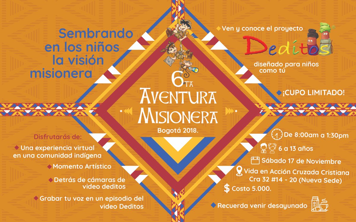 vidaenaccioncc's tweet photo. Mañana es nuestra Sexta Aventura Misionera, los esperamos desde las 8 a.m. en la Nueva Sede de Vida en Acción (Cra. 32 No.14-20) Posdata: Por favor, ten en cuenta todas las recomendaciones que se encuentran en la publicación. #AMI2018 #SoyMisional #SoyVidaEnAcción #SGlobal2018 https://t.co/LNdhxm2Mqg