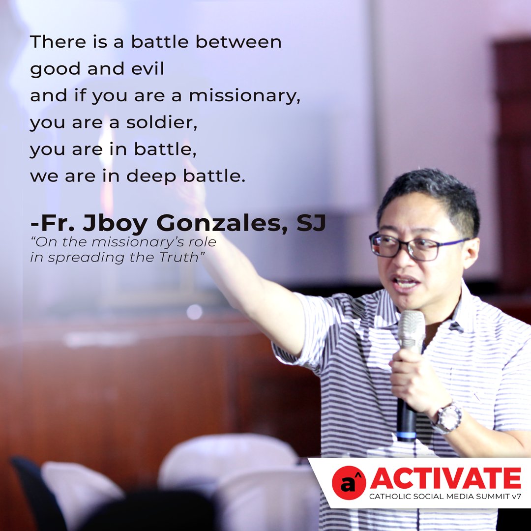 CSMSv7's tweet photo. Fr. Jboy Gonzales of the Jesuit Community, in his talk for the Catholic Social Media Summit happening today at the Siena College, Quezon City, reminds the people of their role in the God's fight against lies and deception. | via Analyn Perucho #CSMSv7 #Activate2018 https://t.co/9d5l2wLBtR
