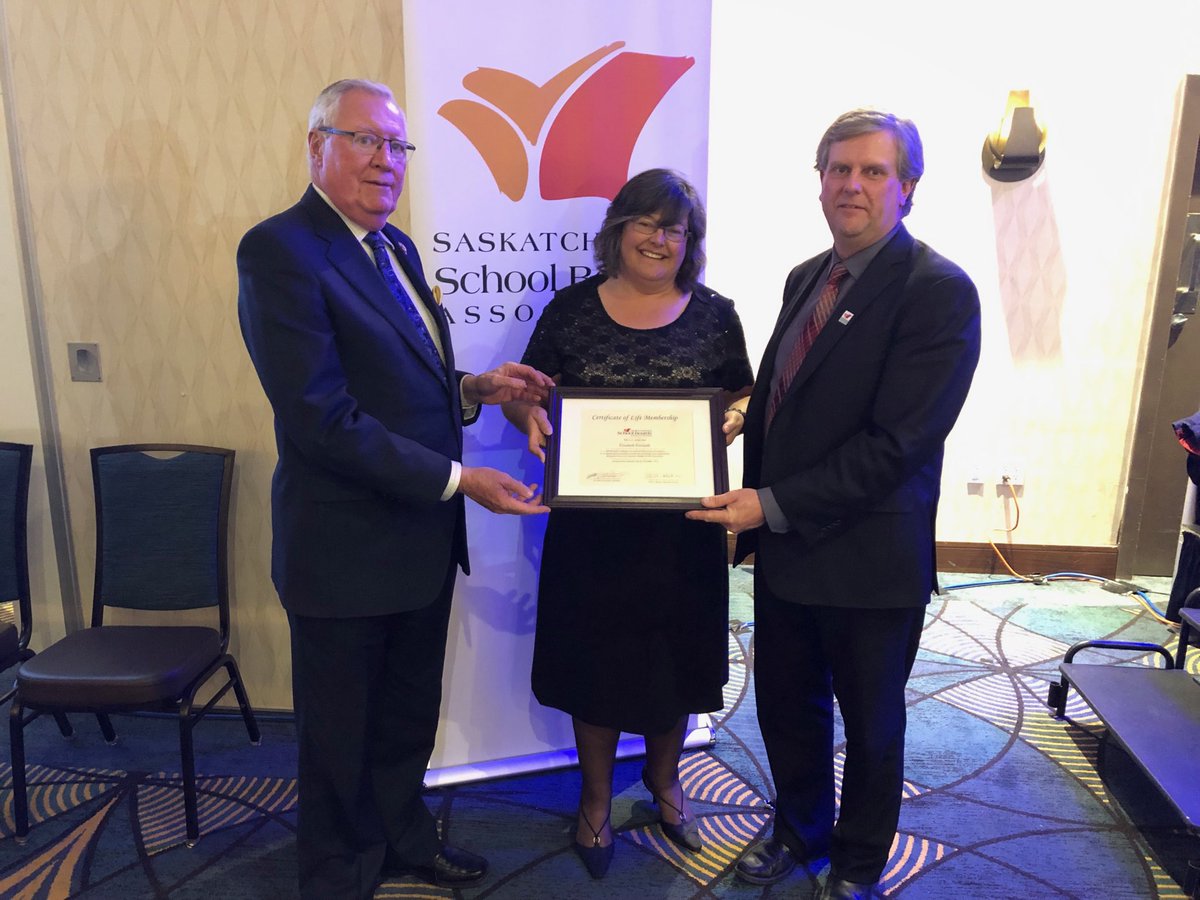 SaskSchoolBoard's tweet photo. SSBA Life Membership Recipient Elizabeth Perreault at #SSBA2018. https://t.co/pHgEwcKabe
