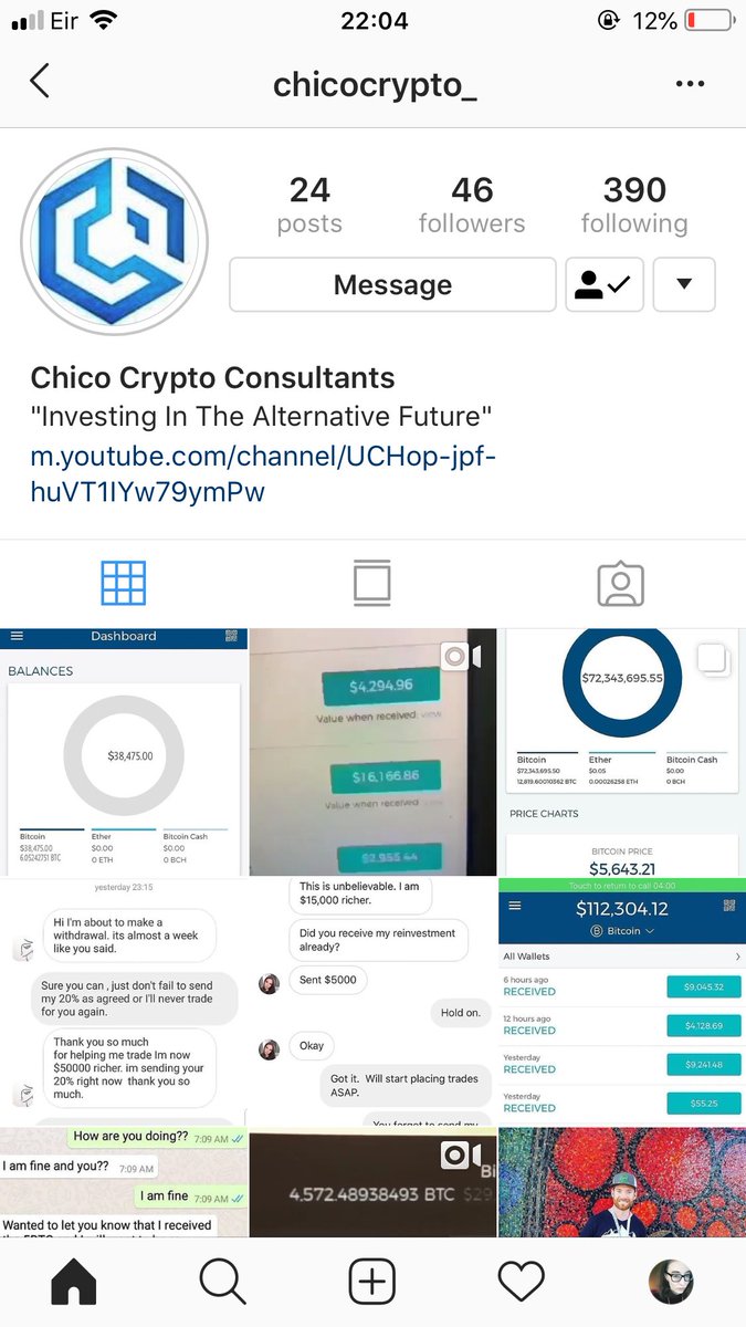 SkyTalksBusines's tweet photo. @ChicoCrypto I think someone is pretending to be you and scamming people on insta. https://t.co/CMuqtbo0gb