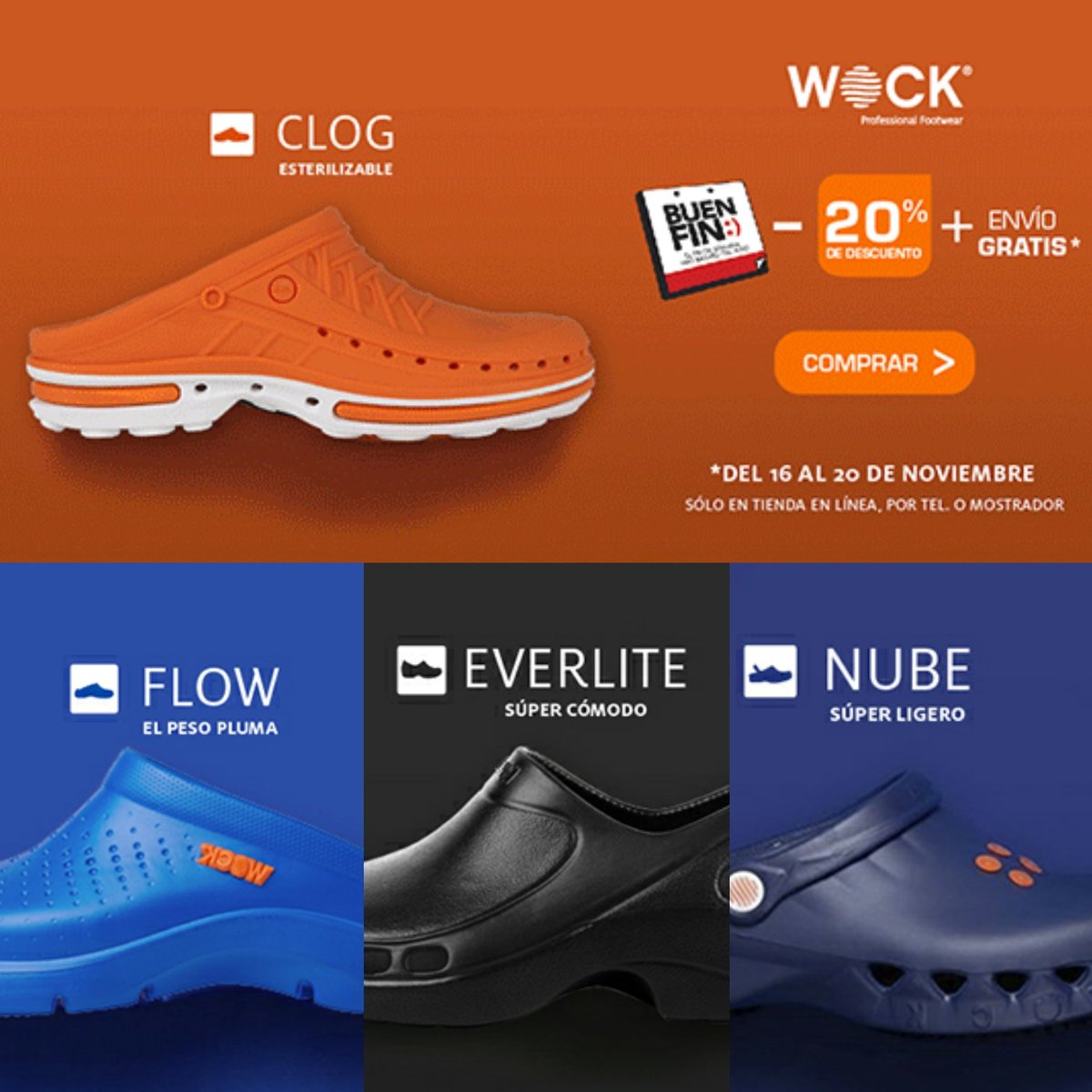 MedLightMD's tweet photo. Llegó el #BuenFin 20% de descuento + Envío #Gratis en todo #Wock https://t.co/EQ00W3IU0x *Del 16 al 20 de Noviembre / Descuentos ya incluidos
#modelo CLOG EL #esterilizable
#wockEnMax #WockShoes #enjoylifebetter
#BuenViernes de #BuenFin2018  de #descuentos  #OFERTAS https://t.co/TiRhfjolmr