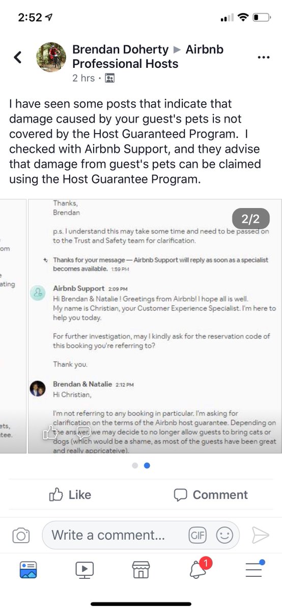 CarlaandConner's tweet photo. Our @Airbnb guest admitted to their dog destroying our couch! We filed a claim and now #airbnb tells me that it isn't covered by the host guarantee. But if you see these photos another #airbnbhost confirmed that damage from a guests pet is covered! So which is it @AirbnbHelp? https://t.co/s82dUC3fvy