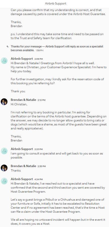 CarlaandConner's tweet photo. Our @Airbnb guest admitted to their dog destroying our couch! We filed a claim and now #airbnb tells me that it isn't covered by the host guarantee. But if you see these photos another #airbnbhost confirmed that damage from a guests pet is covered! So which is it @AirbnbHelp? https://t.co/s82dUC3fvy