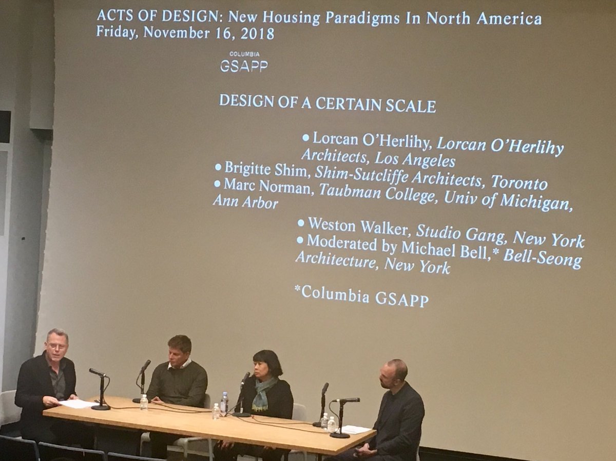 ColumbiaGSAPP's tweet photo. #ActsofDesign Panel: Design of a Certain Scale featuring Lorcan O’Herlihy @LOHArchitects, Brigitte Shim #shimsutcliffearchitects, Weston Walker @studiogang, &amp; Michael Bell: https://t.co/nfXdMEqDUD https://t.co/TG5CxL3G4A