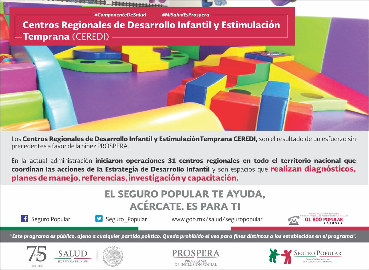 Seguro_Popular's tweet photo. En la actual administración se iniciaron operaciones en 31 #CEREDI, donde se coordinan las acciones de la Estrategia de Desarrollo Infantil. MiSaludEsProspera #ComponenteDeSalud #SeguroPopularEsParaTi. https://t.co/aEbN9S619U